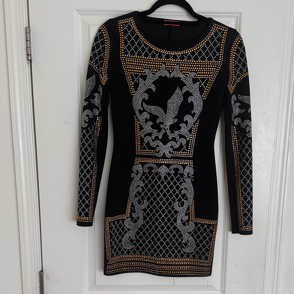 Elegant Black and Gold Embellished Dress